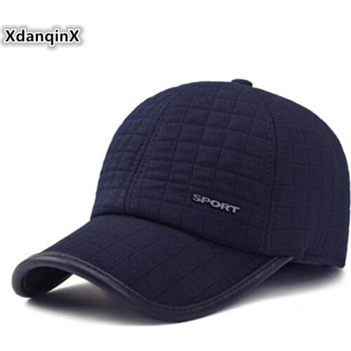 XdanqinX Middle-aged Mens Hat Earmuffs Cap Thick Warm Baseball Cap Adjustable Size Simple Fashion Brand Sports Cap Snapback Cap