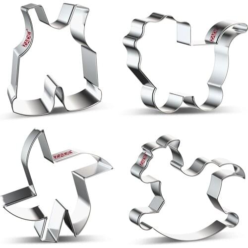 ZADE Baby Cookie Cutter Suspenders,Baby Carriage,Swaddled Baby,Wooden Horse and Windmill - Stainless Steel