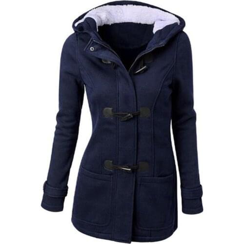 2019 Female Plus Size Jacket Winter Coat Fashion Women Solid Color Horn Buckle Hooded Long Sleeve High Quality Coat Best the Sel