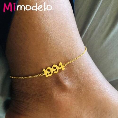 Womens Fashion 1990-2005 Birth Year Ankle Leg Bracelet Jewelry Stainless Steel Rose Gold Custom Number Anklet Best Friend Gifts
