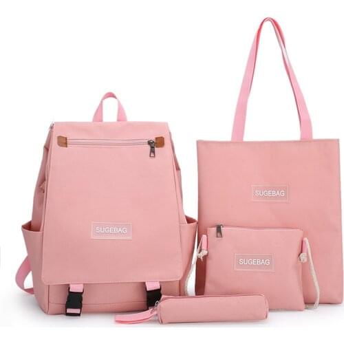 4 Pcs Set Harajuku Women Laptop Backpack Canvas School Bags For Teenage Girls Kawaii College Student Kids Book Bag Rucksack 2021