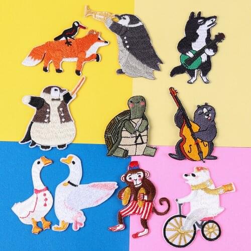 Zoo Penguin, polar bear, tortoise, monkey, goose, fox Patches wholesale Animal Wolf Appliques Iron On Clothes Jeans Badges