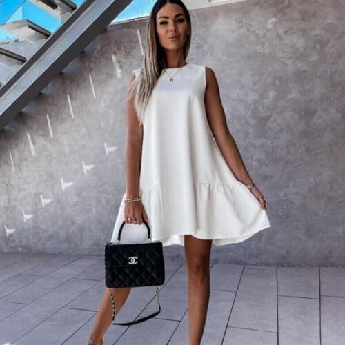 2021 Summer Women Mini Dress Casual Loose Beach Party Dress Big Ruffle Sleeveless Dresses