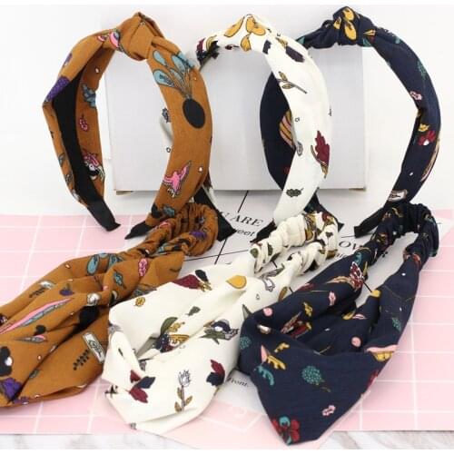 3PCS New Fashion Leaves Print Knotted Headband for Woman Ladies Blue Cotton Hair Bows Headband Hairband Head Wrap for Women