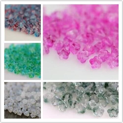 4*6MM 50Pcs/Pack Mixed Transparent 5 Colors " Wax apple flower " Czech Glass Crystal Bead Jewelry Loose Beads