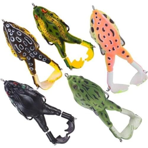 5 Pcs Double Propellers Frog Soft Bait Artificial Fishing Lures Topwater Floating Weedless Baits for Bass Salmon Fishing