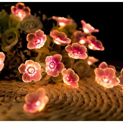 Peach Flower Garland Battery Powered LED String Fairy Lights Crystal Flowers For Indoor Wedding Christmas Decors