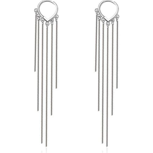 Classic Female Earrings Silver Color Love Heart Long Tassel Earline Earrings for Women Pendientes Oorbellen Brincos