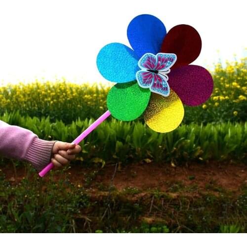 2Pcs 2 in 1 Colorful Sequins Windmill Wind Spinner Home Garden Decor Kids Toy