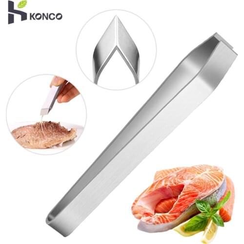 KONCO Fish Bone Tweezers Stainless Steel Fishbone Pliers Clip Chicken feather Remover Pork Hair tweezer Sea foods Meat Cleaner