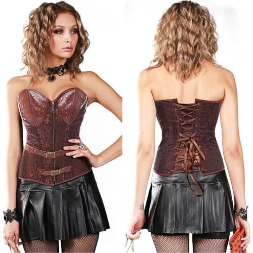 Gothic Overbust Corset Women Sexy Strapless Brown Bustiers Top Modeling Waist Trainer Body Shaper Slimming Clothing Shapewear