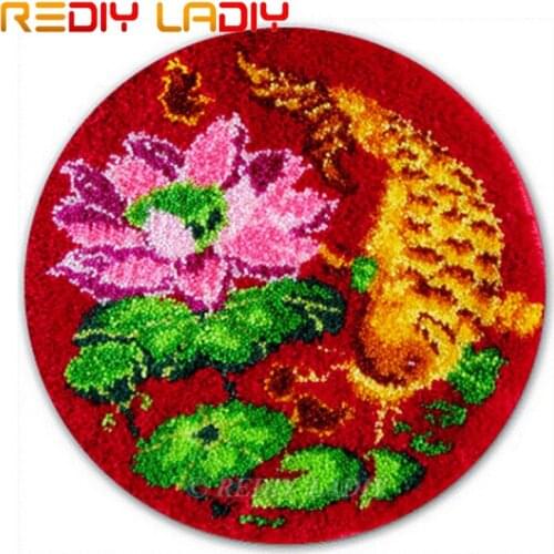 Latch Hook Kits Make Your Own Rug Fish with Lotus Tapestry Crochet Cushion Mat DIY Carpet Rug Pre-Printed Canvas Hobby & Crafts