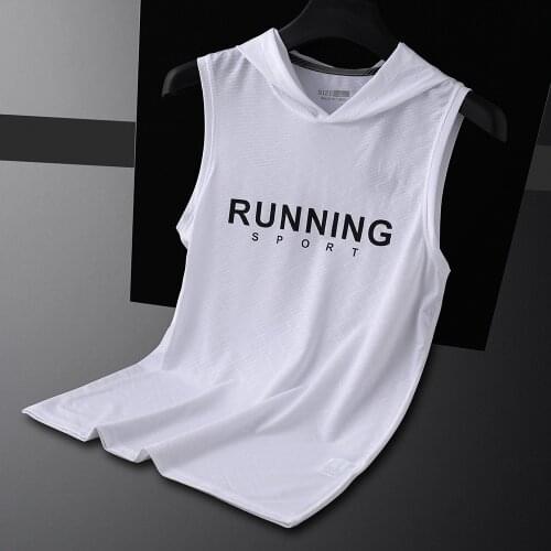 M-XXXL Men Running Vest Gym Sleeveless Shirt Fitness Sports Tank Top With Hat T-Shirts Summer High Quality Training Sports Vest