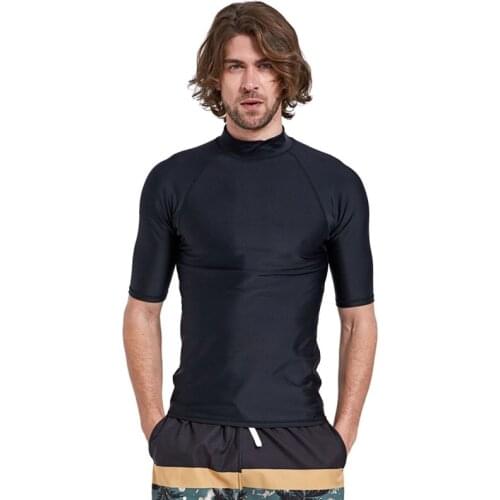 Mens Short Sleeve Rashguard T Shirt Cool Dry Compression Workout Shirts for Men Sun UV Protection Swimming Surfing Tee Black