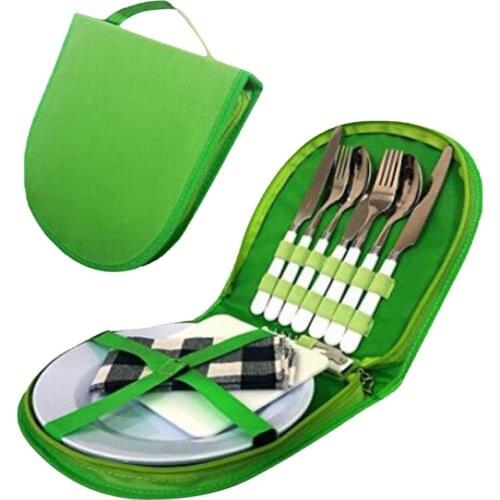 13pcs Outdoor Camping Cutlery Plate Set With Storage Bag Durable Portable Utensils Set Picnic Tableware Set For Two People