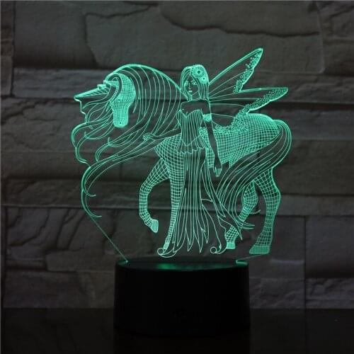3D Horse Lamp 7 Color Changing Led Fairy Wings Shape Usb Night Light Unicorn lamparas For Girl Christmas Toys 3198