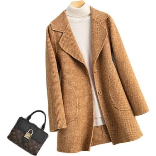Autumn And Winter New Temperament Double-Sided Woolen Coat Women Pure Wool Plaid Single-Breasted Cashmere Outerwear Clothes A570