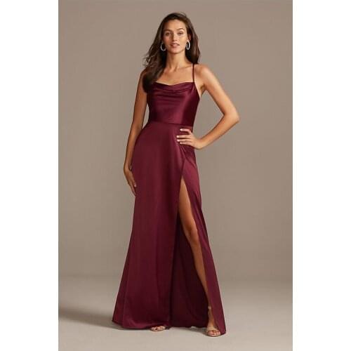 A-Line Square Spaghetti Straps Party Wear Dresses Women Dew Shoulder Floor-Length Zipper-up Backless Cowl Simple Prom Gown