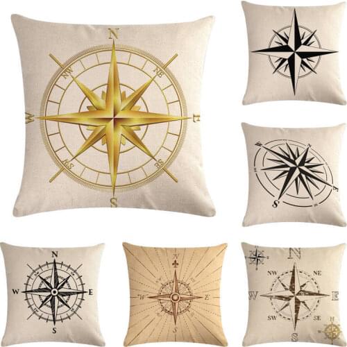 RUBYLOVE Nautical Compass Cotton Linen Cushions Cover Home Chair- Bed Chair Pillows Cover Pillowcase Cover 45x45cm