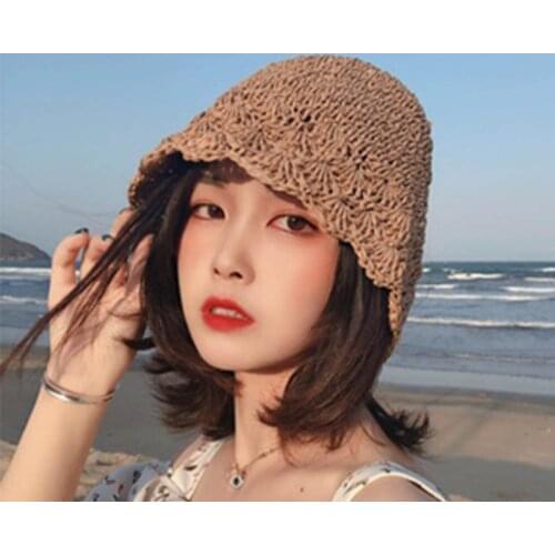 Handmade Straw Hat Womens Summer Niche Lace Wild Fisherman Hat Shade Sunscreen Bucket Hat Basin Hat