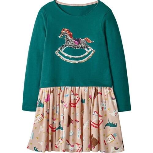 Baby girls party dress princess costume children cotton dress toddler long sleeve tutu dress kids printed clothes for age 2-7 Y