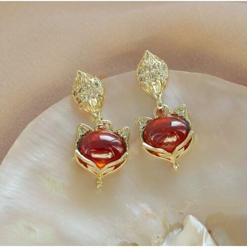 YAONUAN 2021 Trend Korean S925 Needle Red Fox Alloy Gold Plated Drop Earrings For Women Party Fashion Jewelry Accessories Gifts