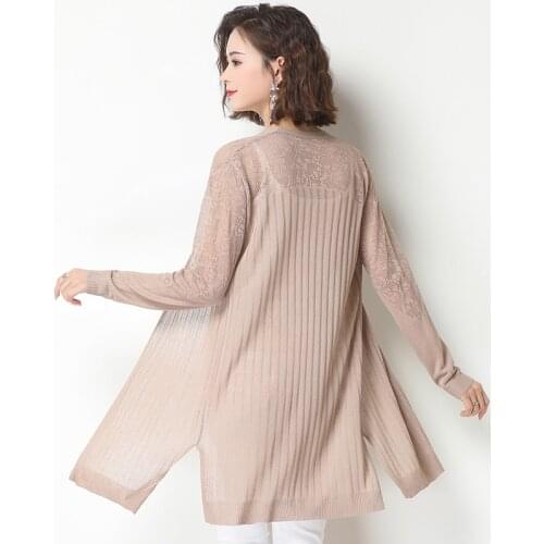 Women Hollow Out Knitwear Summer Spring Lady See Through Knit Cardigan Long Sleeve Thin Hollow Knit Outwear