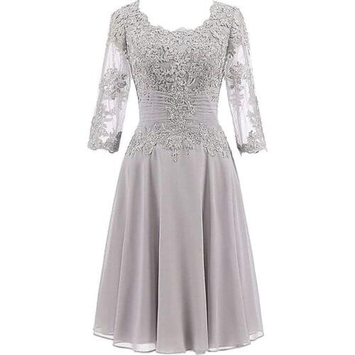 Bride mother dress green silver round neck long sleeve chiffon wedding party dress lace formal evening dress