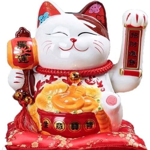 10 Inch Handicraft Waving Hand Lucky Cat Fortune Cat Gift Maneki Neko Welcoming Feng Shui Crafts Money Box Home Store Decoration