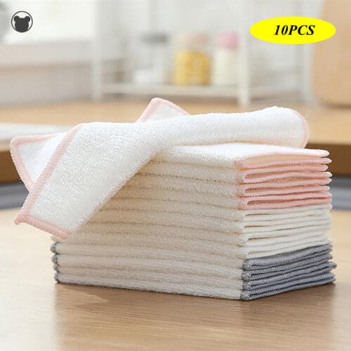 10PCS Thicken Dish Cloth Natural Bamboo Fiber ECO-Friendly Anti-grease Dishwashing Towel dishes Magic Kitchen Cleaning Rag