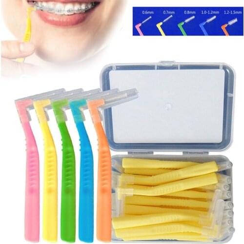 20Pcs L Shape Push-Pull Interdental Brush Dental Floss Oral Care Teeth Whitening Toothpick Teeth Brush Orthodontic Dental