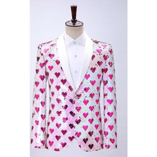 2021 Mens Green Collar Love Color-Changing Sequined blazer Singer Hosts Dress