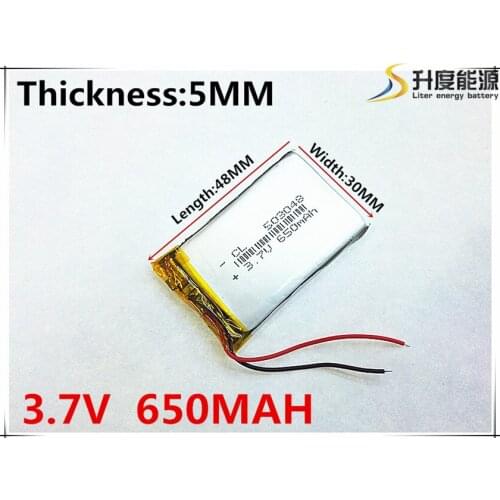 3.7V 650mAh 503048 Lithium Polymer Li-Po li ion Rechargeable Battery cells For Mp3 MP4 MP5 GPS mobile bluetooth