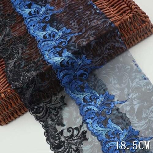 30Yards 18.5cm Wide Blue Black Embroidery Lace Trim Fabric Mesh Ribbon Laces Wedding Dress Sewing Accessories Trimmings Crafts