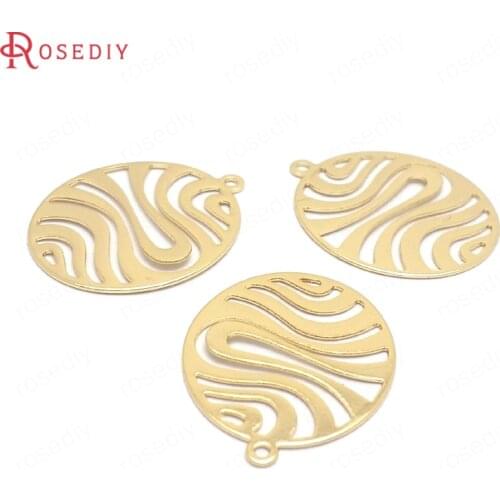 37686)20PCS 18x22.5MM 24K Gold Color Brass with Stripe Oval Shape Charms Pendants Jewelry Making Supplies Findings Accessories