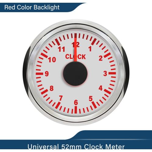 52mm 2" Clock Meter Gauge New Universal 12-hour Format With Red Backlight(Customized) 12V/24V For Boat Car