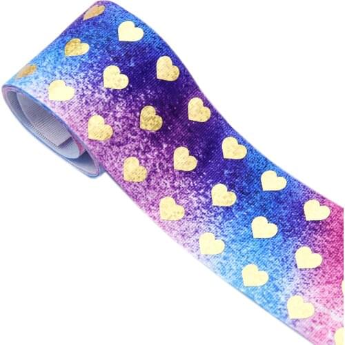 David accessories 3" 75mm 50 yards/roll Heart Printed Laser Gold Ribbon DIY Material Home Decoration Grosgrain Ribbon,50Yc8859