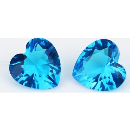 Free Shipping Loose Seablue Glass Stone 9x9mm 10x10mm 11x11mm Heart Cut Synthetic Gems Beads