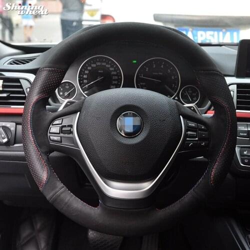 Shining wheat Hand-stitched Black Leather Suede Car Steering Wheel Cover for BMW320i 328i 320d F20 F30