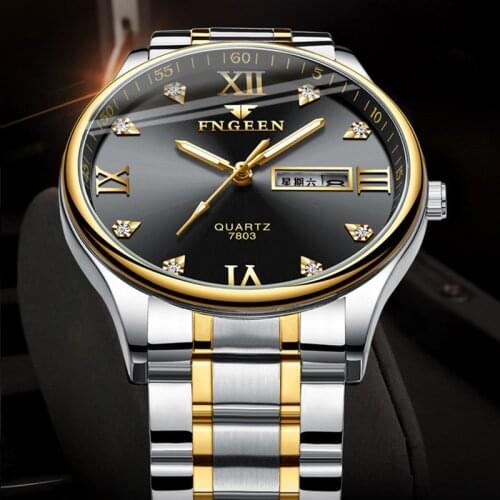 Men Watch 2019 FNGEEN Brand Fashion Luxury Business Quartz Watch Date Week Display Hodinky Male Clock Reloj Hombre Diamond Watch