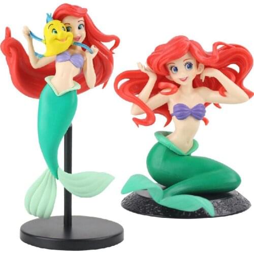 10-23cm Disney Cartoon Q Version Mermaid Princess Action Figures Collection Desktop Cake Car Decor Pvc Model Kids Toy Girl Gift