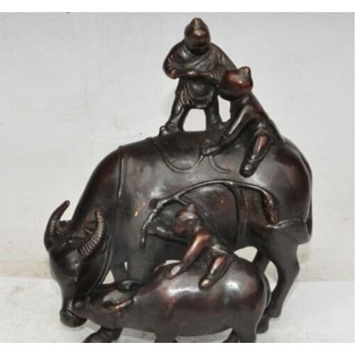 3026 7" chinese folk fengshui bronze gilt 3 boy lad child riding Ox bull oxen statue 1 order