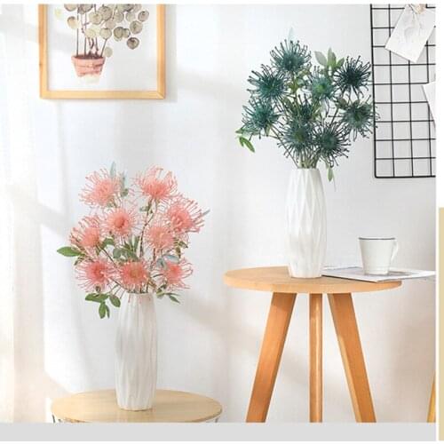 Flocked Leucospermum 3 heads Artificial Flowers Silk for Wedding decoration flores artificiales plastic fake flower