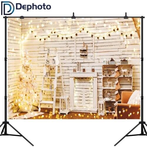 Dephoto photography background Wooden wall Christmas tree gift winter backdrop xmas family party Photo background studio
