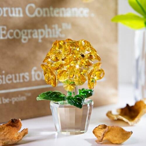 H&D Crystal Hydrangea Glass Flower Dreams Collectible Gift Figurine Wedding Souvenir Ornament for Lady with Gift Box (Yellow)