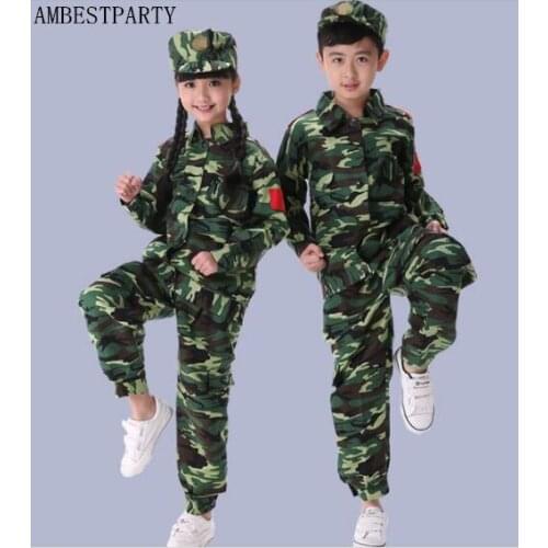 Hot 2018 Kids army camo camouflage soldier marine costume Performance Stage Costume Military training clothing AMBESTPARTY