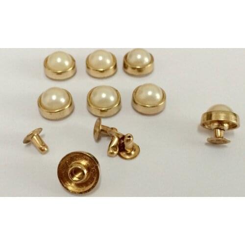 50PCS 10mm Round Gold Acrylic Pearl Rivets Leather Craft Punk Studs Fit DIY Making Belts Shoes Bag Bracelets Shipping Free