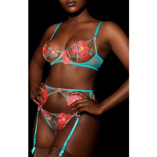 Lace Lingerie Sexy Transparent Sensual Lingerie Woman Underwire Underwear Set Garters Set Women 3 Piece Lingerie Set