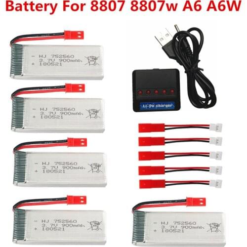 3.7V 900mah lipo Battery For 8807 8807w A6 A6W Rc Quadcopter Spare Parts 5in1 Balance Charger Lipo Battery Accessories Rc Drones