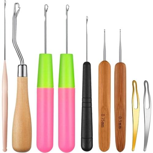 9 Pieces Bent Latch Hook Crochet Needle Set Latch Hook Dreadlocks Tool Crochet Needle Hair Locking Tool for Braid Hair Carpet Ma